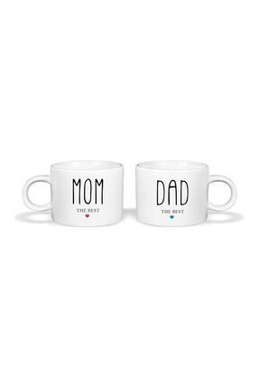 Özel Tasarım El Yapımı Mom & Dad Kupa Bardak - Baskılı Fincan Pembe (2 Adet) Image 0