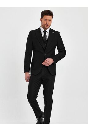 Terzi Ayhan full siyah set 5 düğmeli yelek slimfit takım elbise Image 0