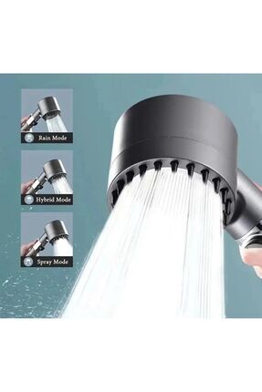 Yüksek Basınçlı Masaj Taraklı 3 Kademeli Aç Kapa Su Tasarruflu Filtre Hazneli Gri Banyo Duş Başlığı Image 0