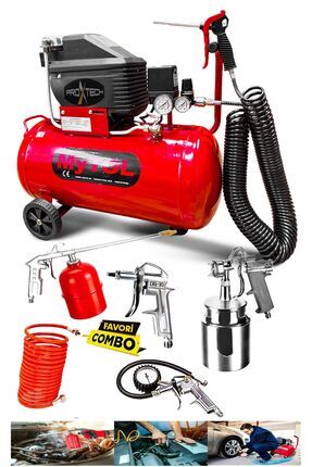 EnÇok Tercih edilen 2HP 50 Lt Full PaketHava Kompresörü Boya,Lastik,Mazot Temizleme 5PCS Havalı Kit Image 0