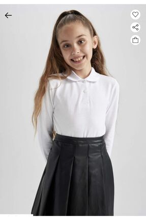Kız çocuk Polo yaka uzun kollu tshirt beyaz Image 0