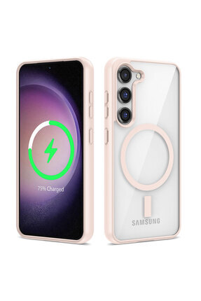 Galaxy S22 Uyumlu Magsafe Wireless Şarj Özellikli Silikon PAT Ege Kılıf-Pembe Image 0
