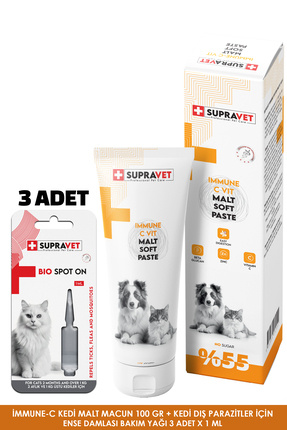 İmmune C Vitaminli Kedi Malt Macun 100 Gr +Kedi Dış Parazit Bakım Yağı Damlası 3 ADET Image 0