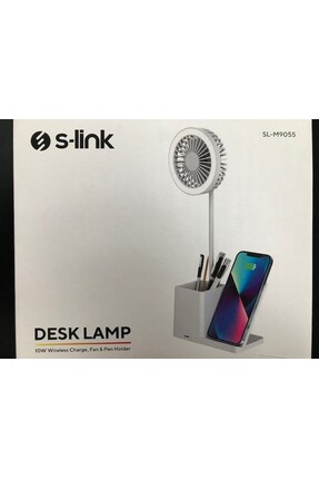 Sl-m9055 Beyaz Typec 10w Kablosuz Şarj Cihazı Fanlı Kalemlikli Masa Lambası Image 0