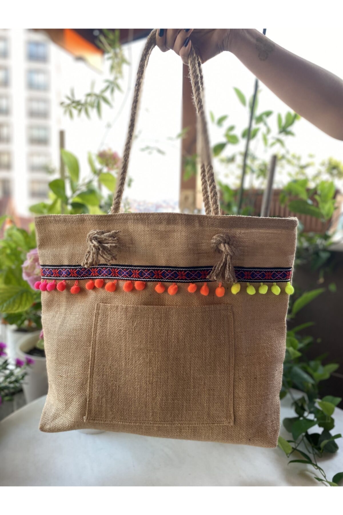 GÖLGEM COLLECTİON Ponponlu Hasır Plaj Çantası