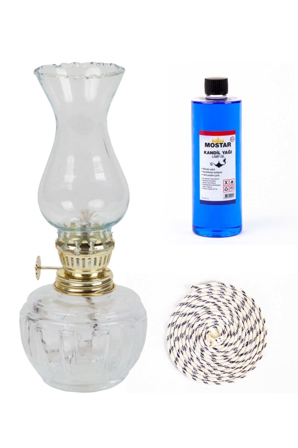 ŞEHRİMOSTARKIRK1 Gaz Lambası Seti Şeffaf *400 Ml Kokusuz Yağ*1 Metre Fitil
