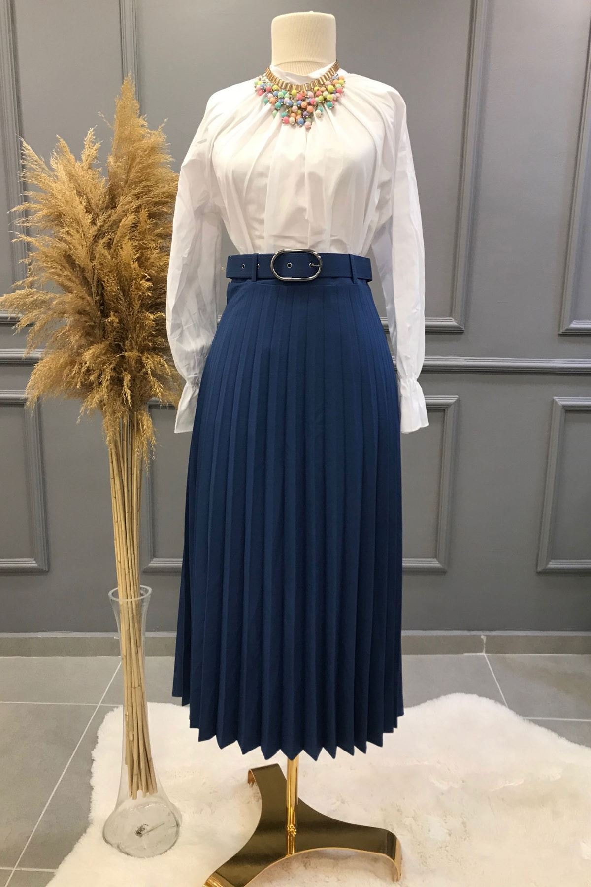 Ebrar Store Kadın Indigo Piliseli Mevlana Etek