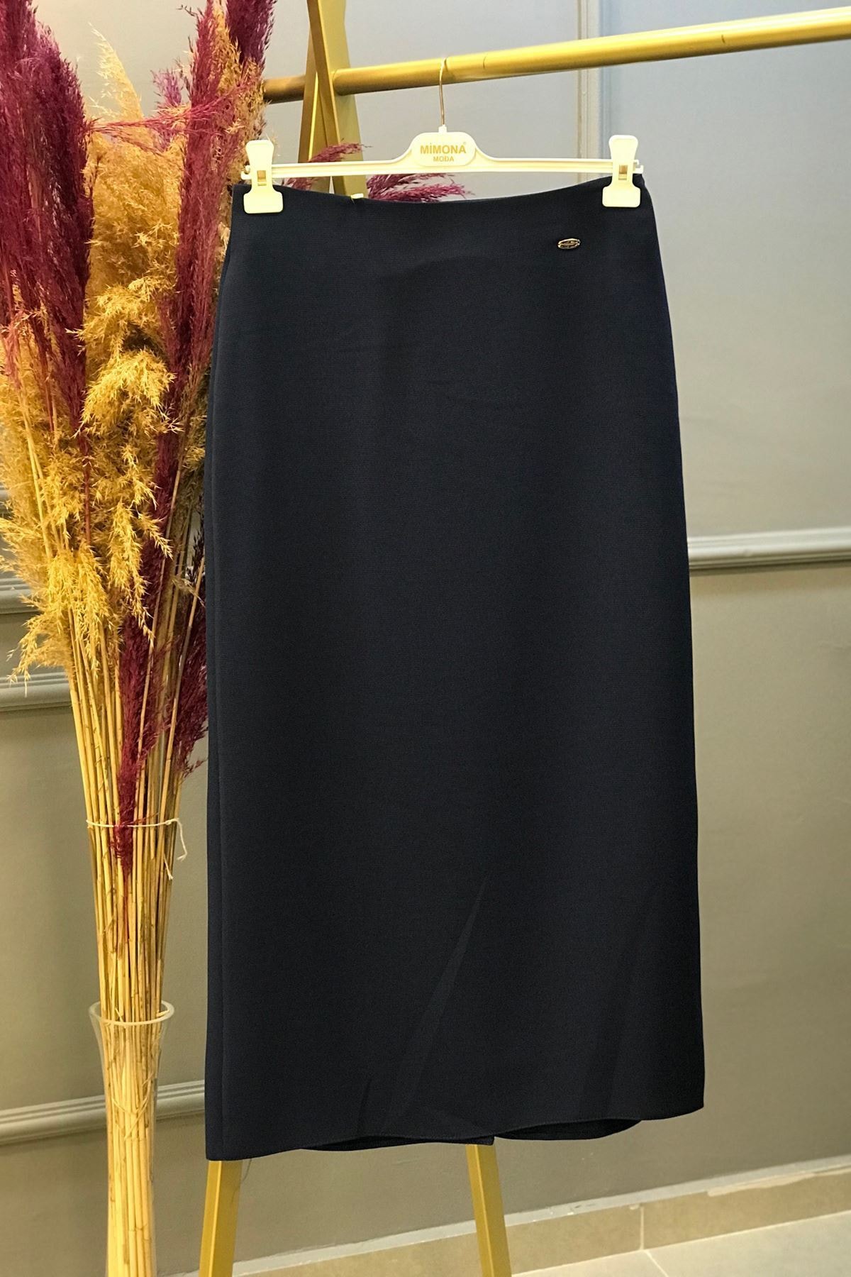 Ebrar Store Kadın Tokalı Kalem Etek-lacivert