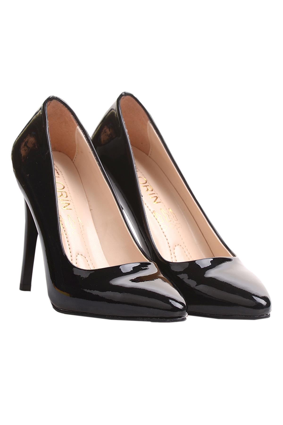 FLORİN 215 Siyah Rugan Kadın Topuklu Stiletto Ayakkabı