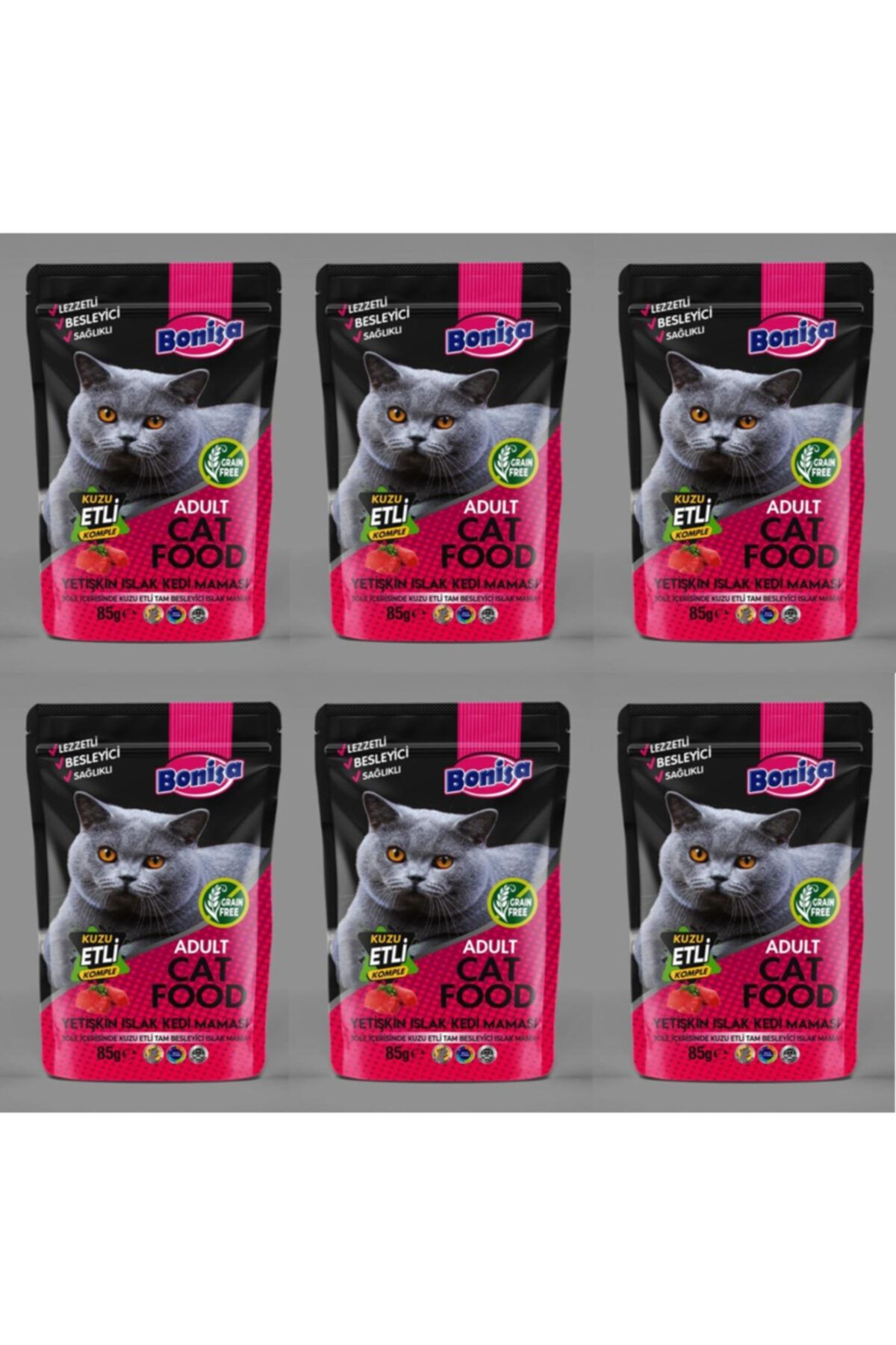 bonisa Kuzu Etli Yetişkin Islak Kedi Maması 85grx6