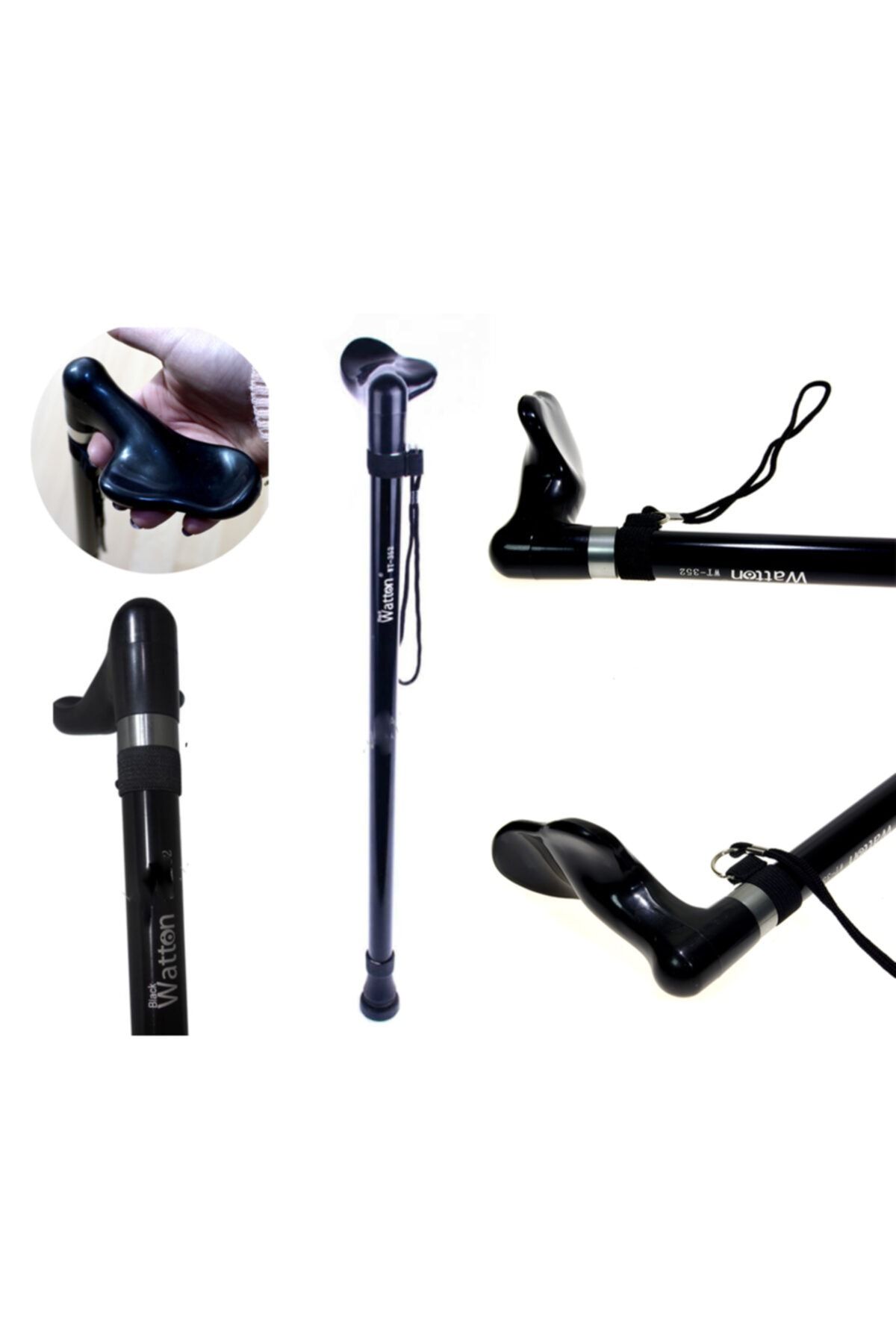 Watton Orjinal Kollu Baston Sağ El Destekli Baston Baton Asa Boyu Ayarlanabilir Metal Baston
