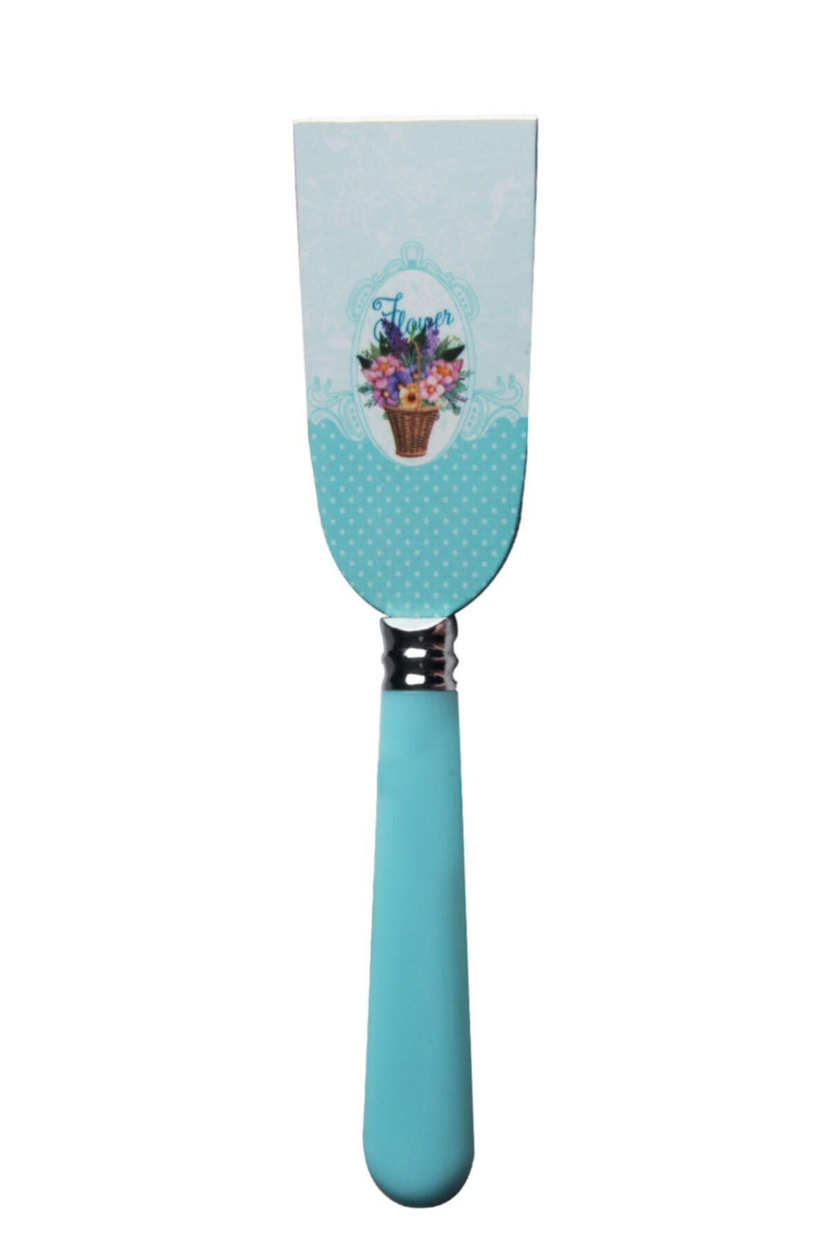 Lira Pasta Servis Spatulası Çiçek Desenli Spatula Mavi