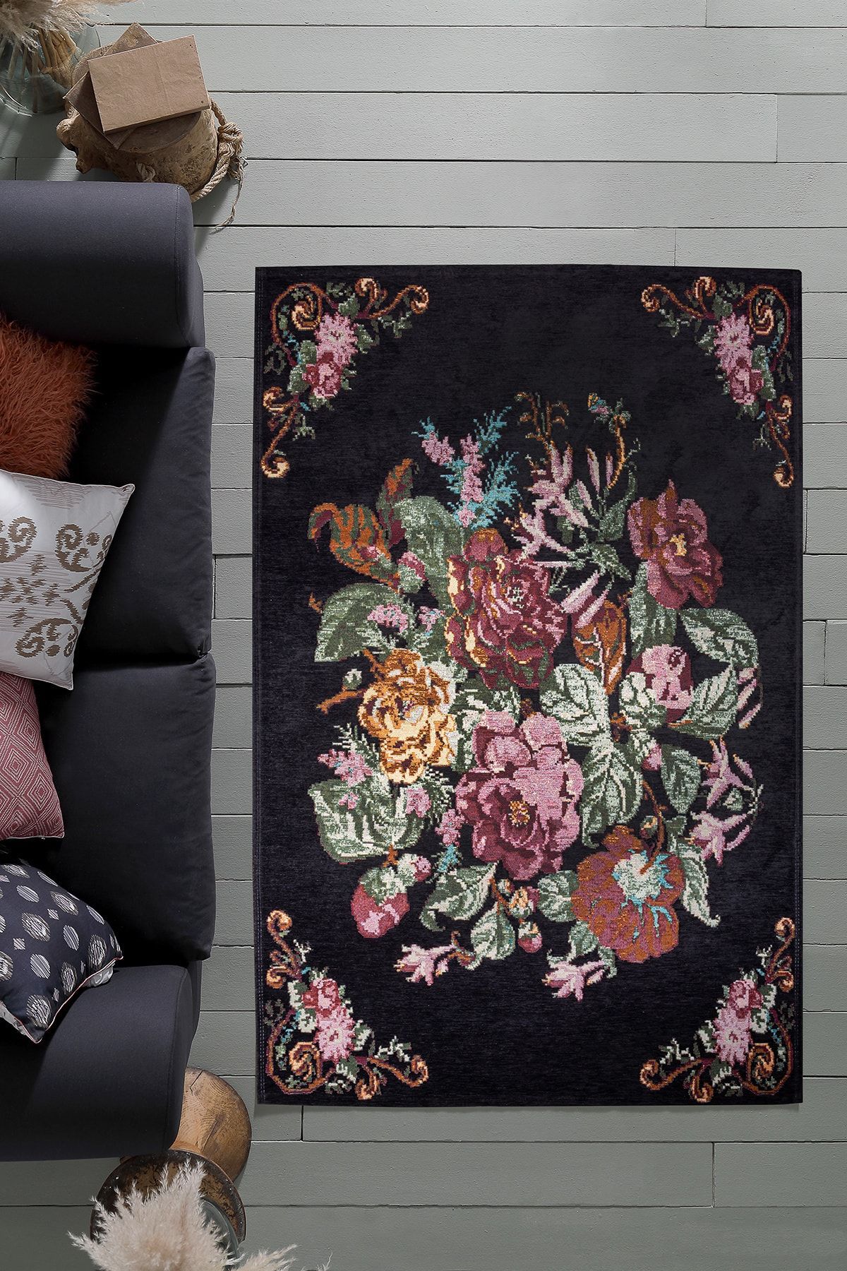 english home rosa sonil hali 120x180 cm siyah fiyati yorumlari trendyol