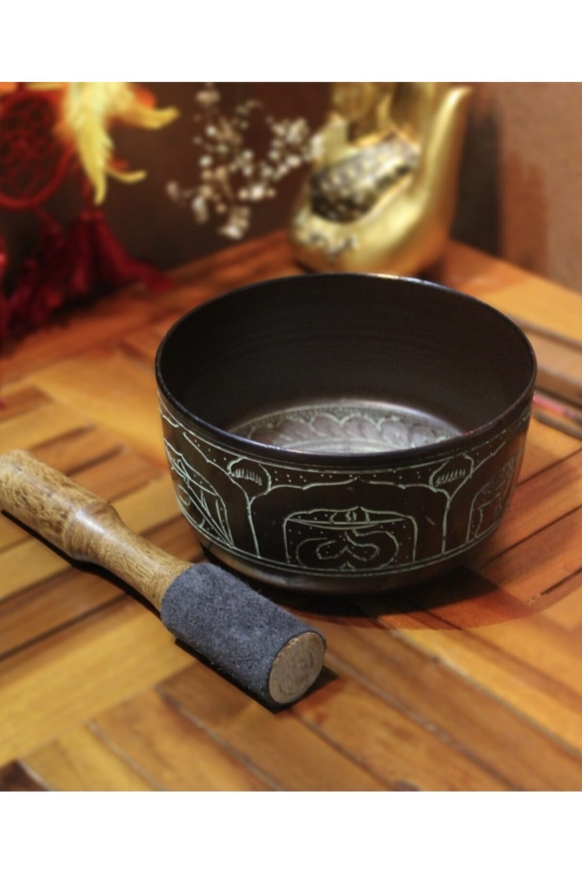 Hormiga Buddha Figürlü Tibet Kase Meditasyon Tokmaklı Yoga Çanı