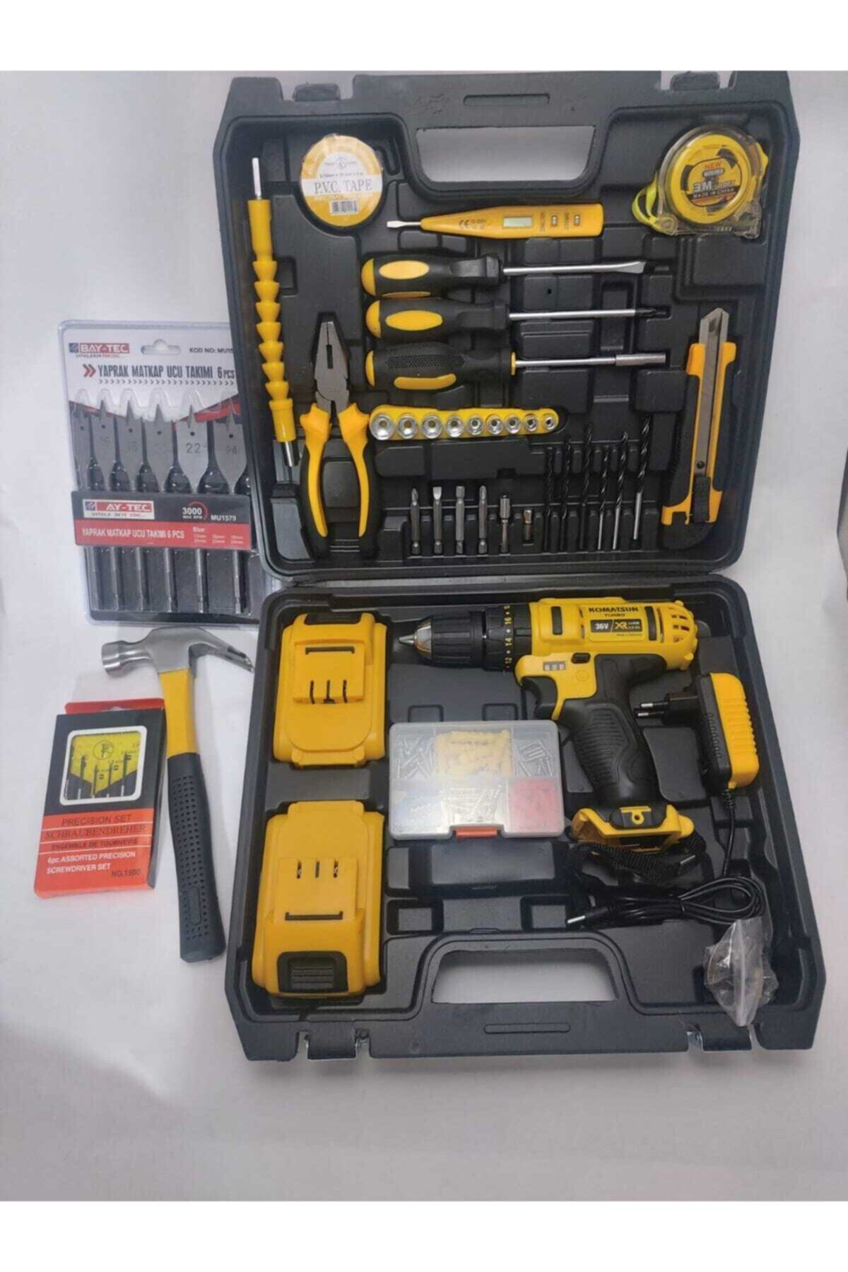 KOMATSUN 36v 5ah Full Setli 30 Parça Çift Bataryalı Metal Şanzumanlı Darbeli Şarjlı Matkap