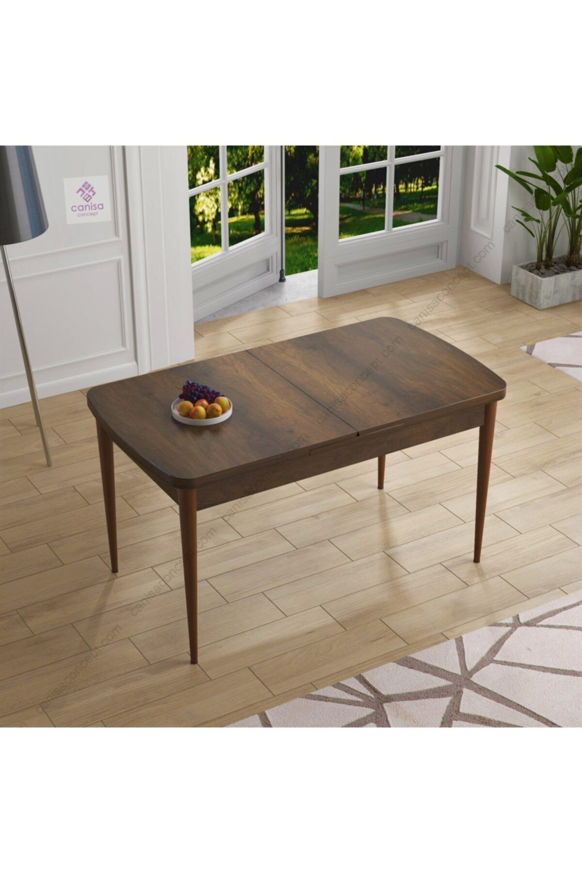 Canisa Concept Eva Açılabilir Mutfak Masası Mdf ve Ahşap Ayaklı Barok Ahşap Desen