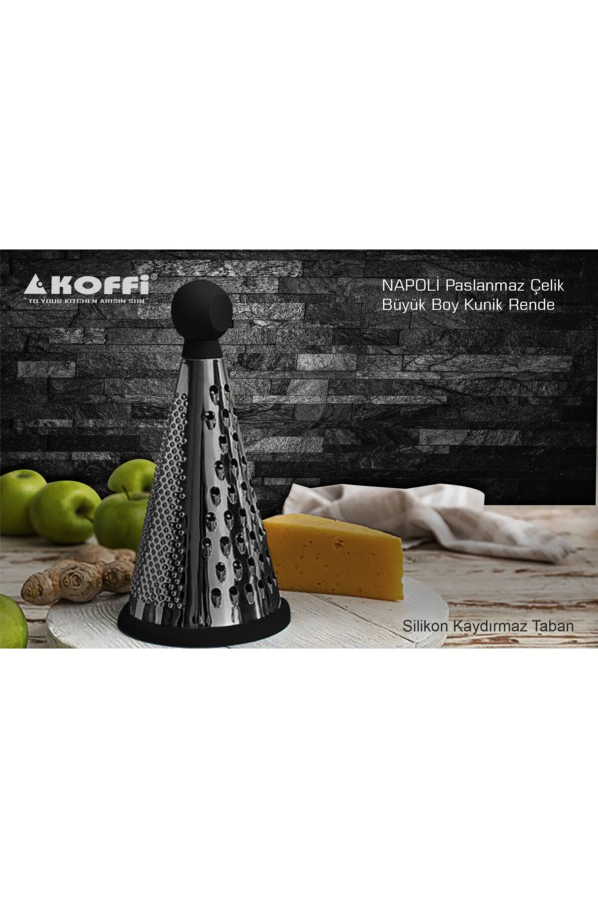 BİRKA STORE KOFFİ Napoli Kaydırmaz Taban Paslanmaz Çelik Konik Büyük Boy Rende