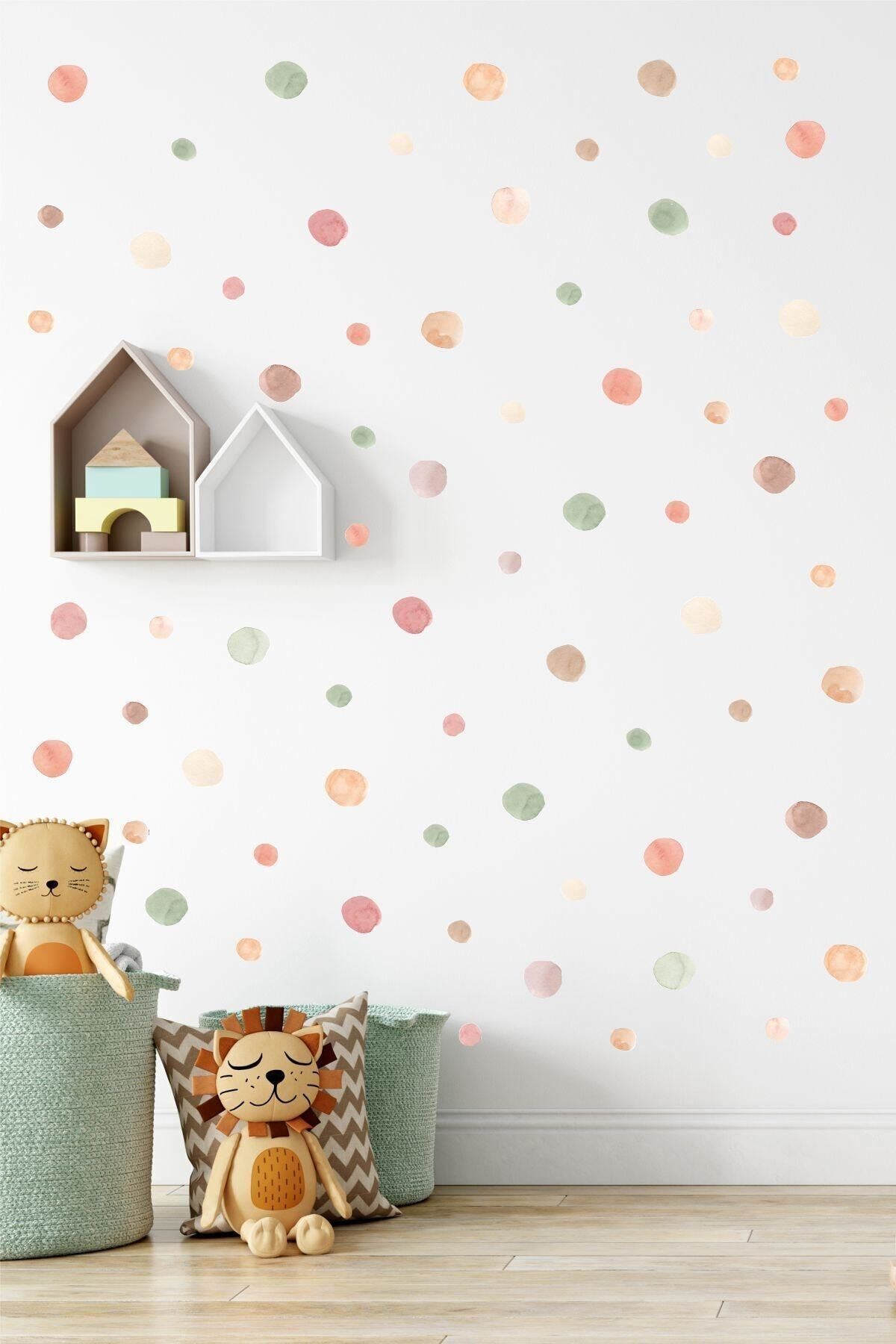 Bunny Decor Puantiye Etiket Suluboya Efektli Çocuk Odası Duvar Etiket Seti
