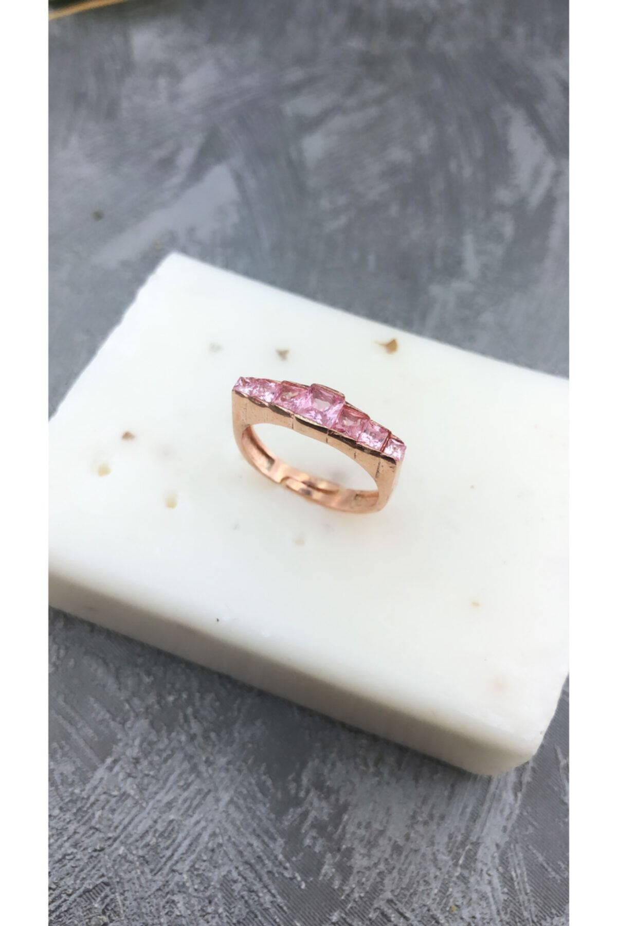 Joel Jewelry Pembe Kuvars Taşlı Pembe Altın Kaplamalı Modern Şık Gümüş Ayarlanabilir Yüzük