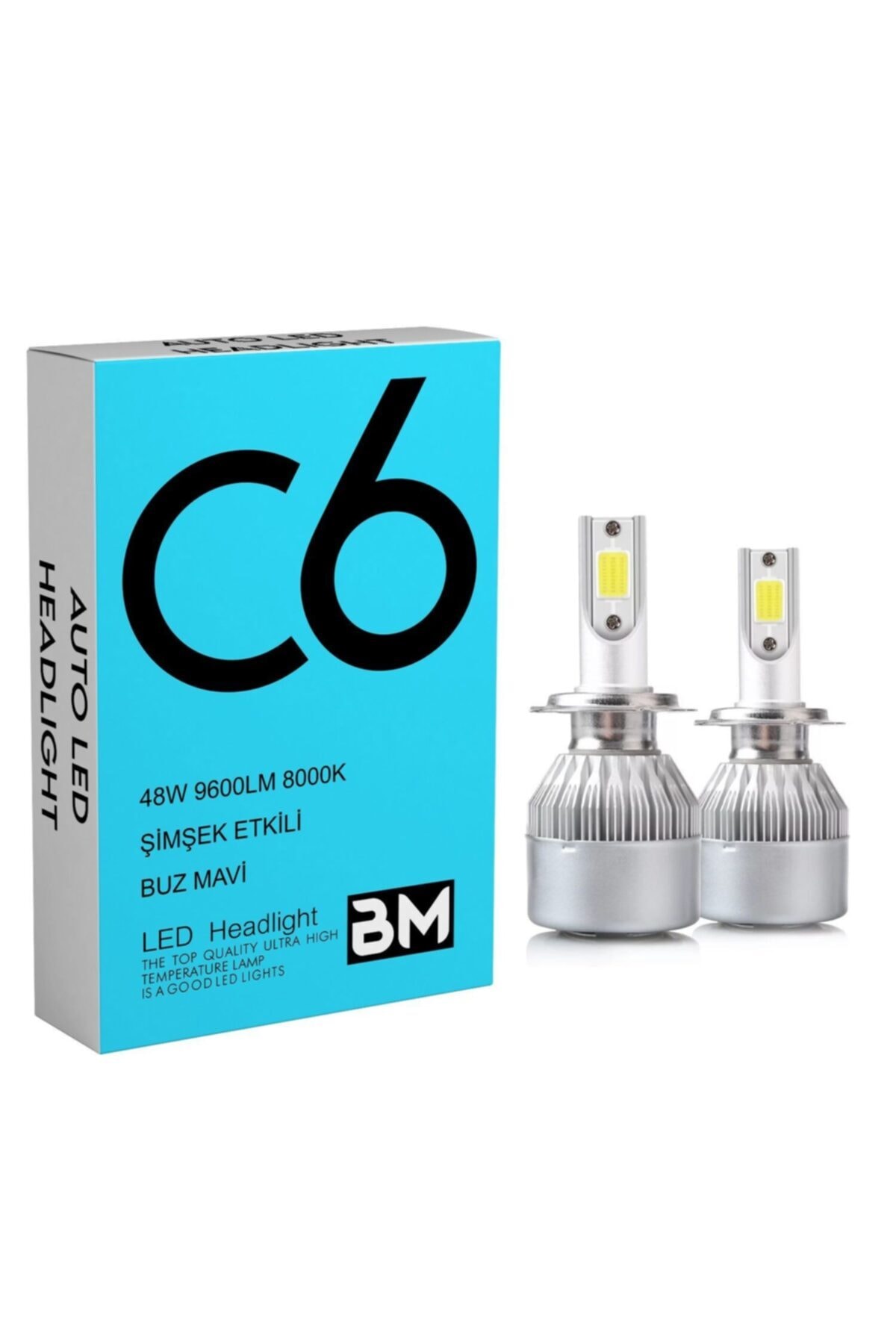 c6 led Buz Mavi Xenon 2 Adet H1 Led Xenon 48w 6900lm 8000k Far Ampülü Seri - Bm -