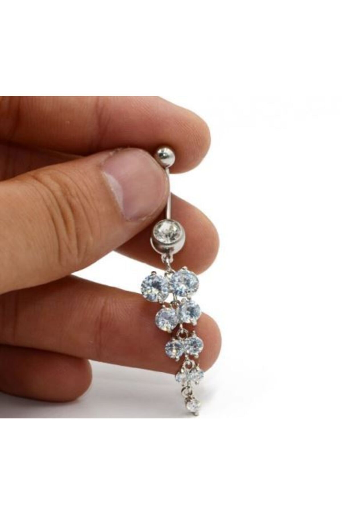 AyçaSilver Sallantılı Medikal Çelik Zirkon Taşlı Göbek Piercingi