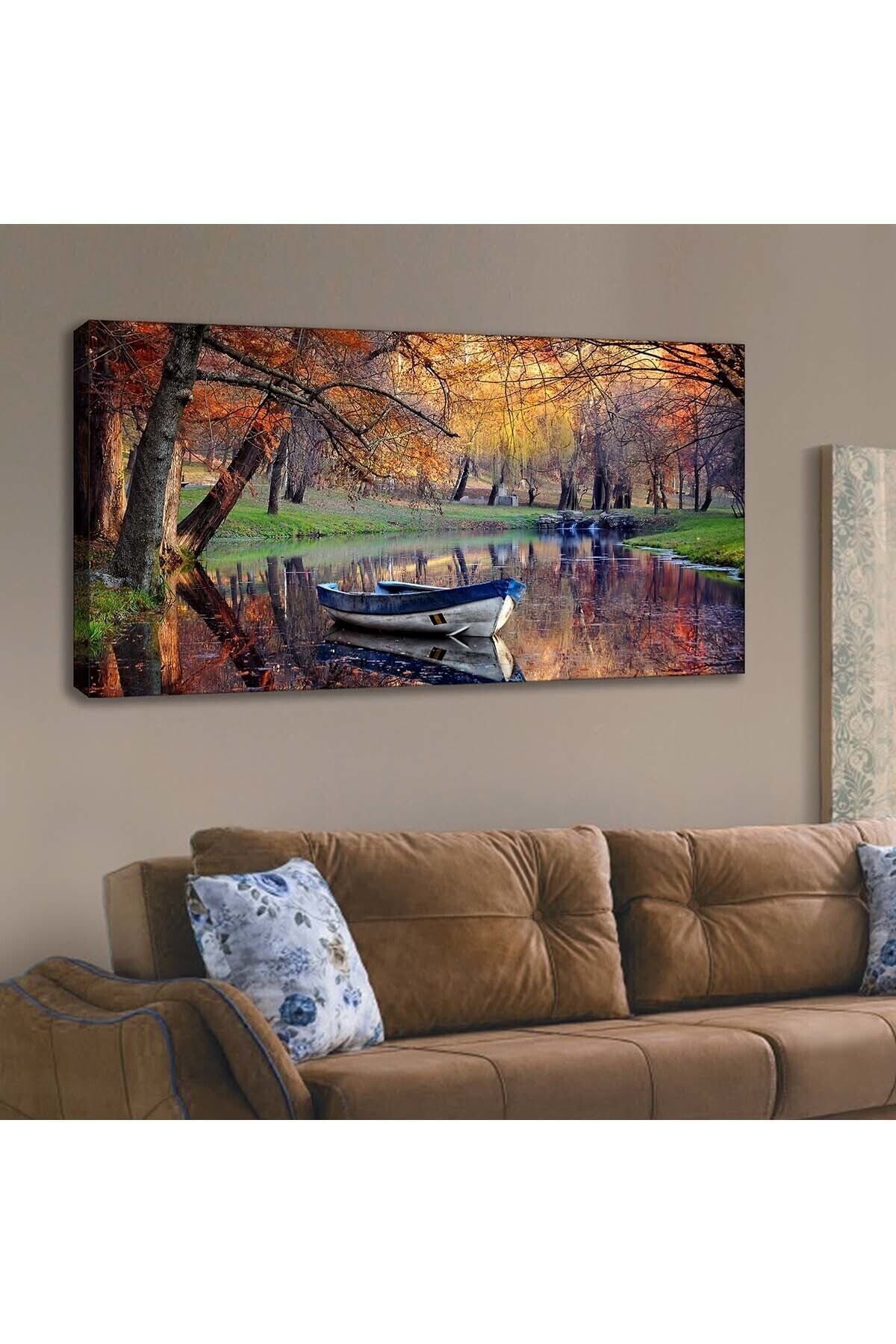 Ion Kanvas Tablo Kayıklı Göl Duvar Dekorasyon Moda Tablo 60x90 Cm