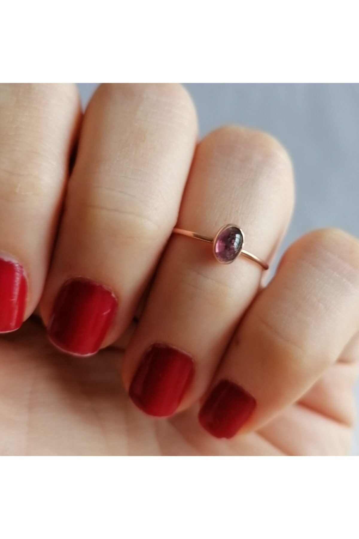 Simaria Takı Rose Kaplama Gümüş Ametist Taşlı Doğal Taş Minimal Yüzük