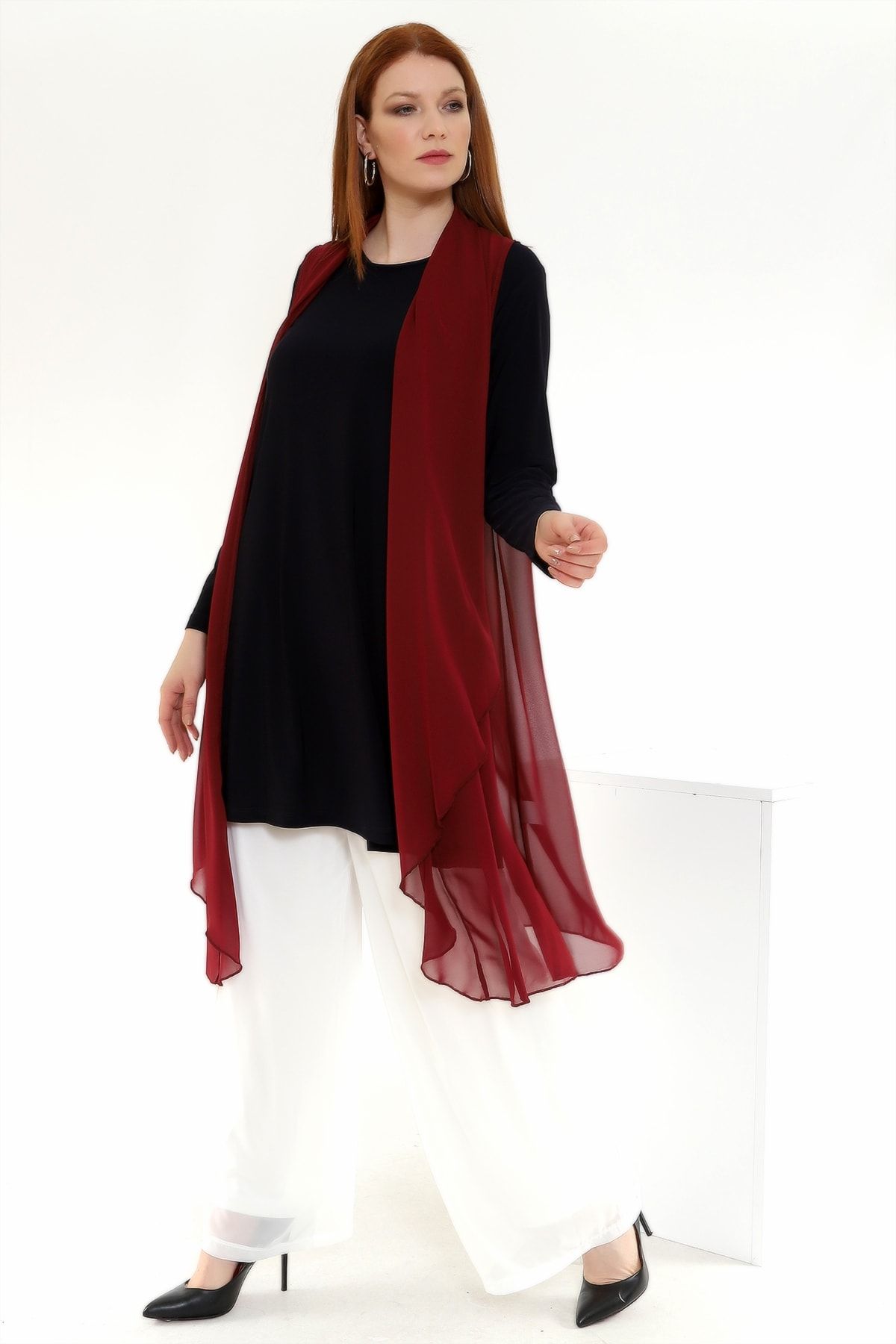 Mankens Fashion Şal Yaka Mevsimlik Dökümlü Şifon Yelek