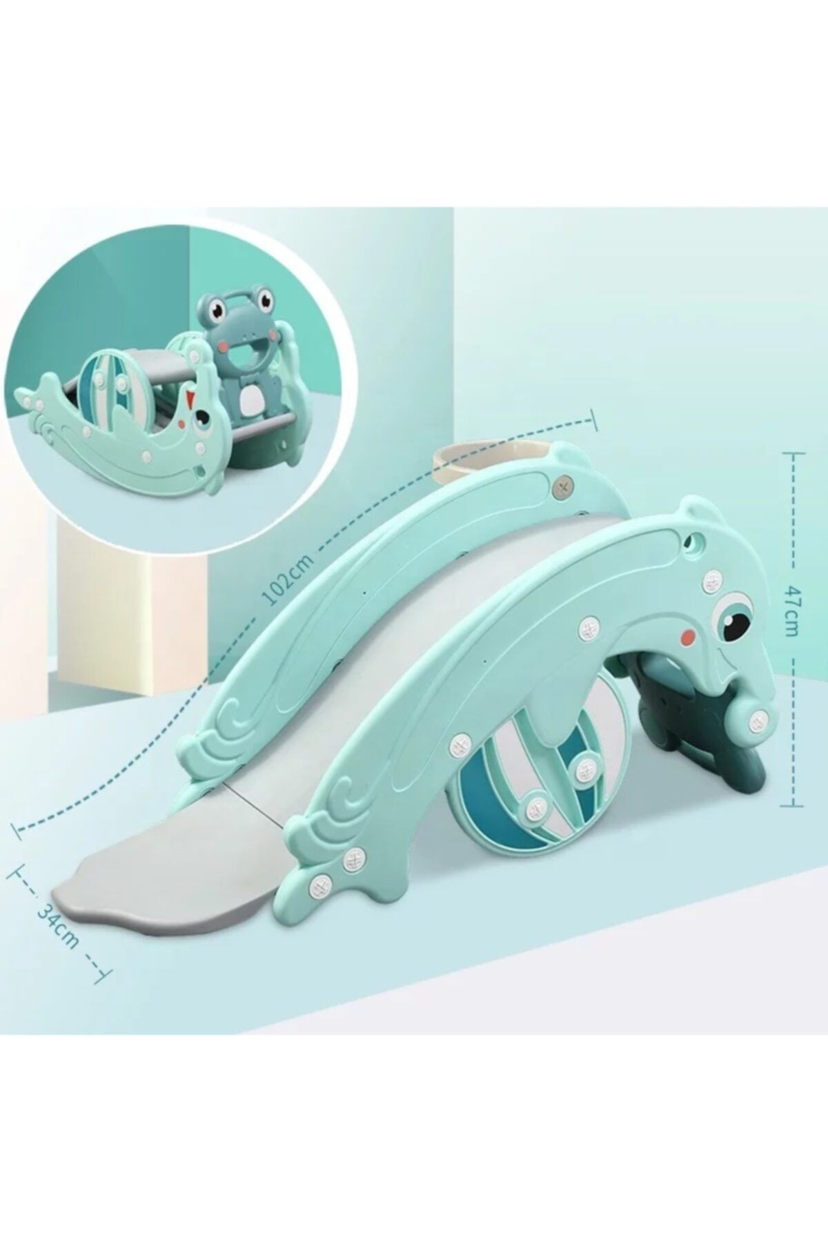 İnfant Hobby Infant Hobby Frog & Dolphin Oyun Parkı Çocuk Oyun Kaydırağı - Yeşil