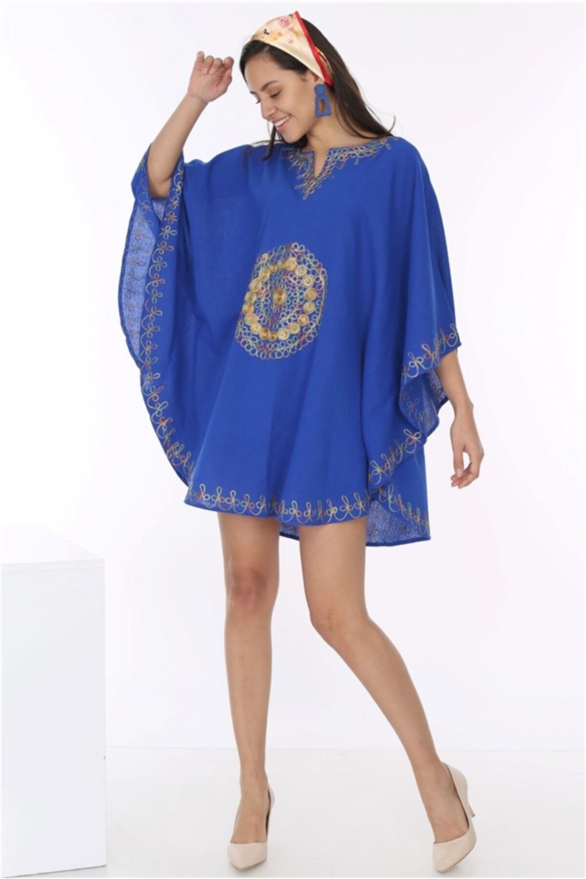 Etnikmoda Otantik Buldan Bezi & Şile Bezi İşlemeli Yarasa Bluz Pareo