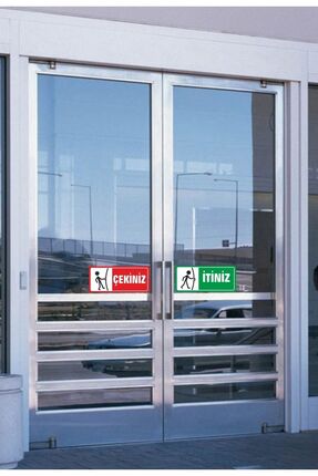 Itiniz Çekiniz Kapı Uyarı Etiketi Sticker (9x21 Cm) Image 1