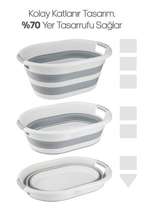 Beyaz Katlanır Çamaşır Sepeti 25 Lt Çamaşır Selesi Akardiyon Image 3