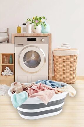 Beyaz Katlanır Çamaşır Sepeti 25 Lt Çamaşır Selesi Akardiyon Image 5