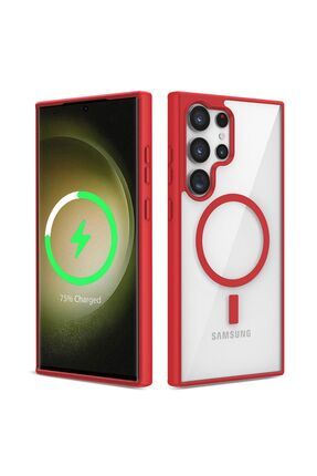 Galaxy S23 Ultra Uyumlu Magsafe Wireless Şarj Özellikli Silikon ES TEKNOLOJİ Ege Kapak-Kırmızı Image 0