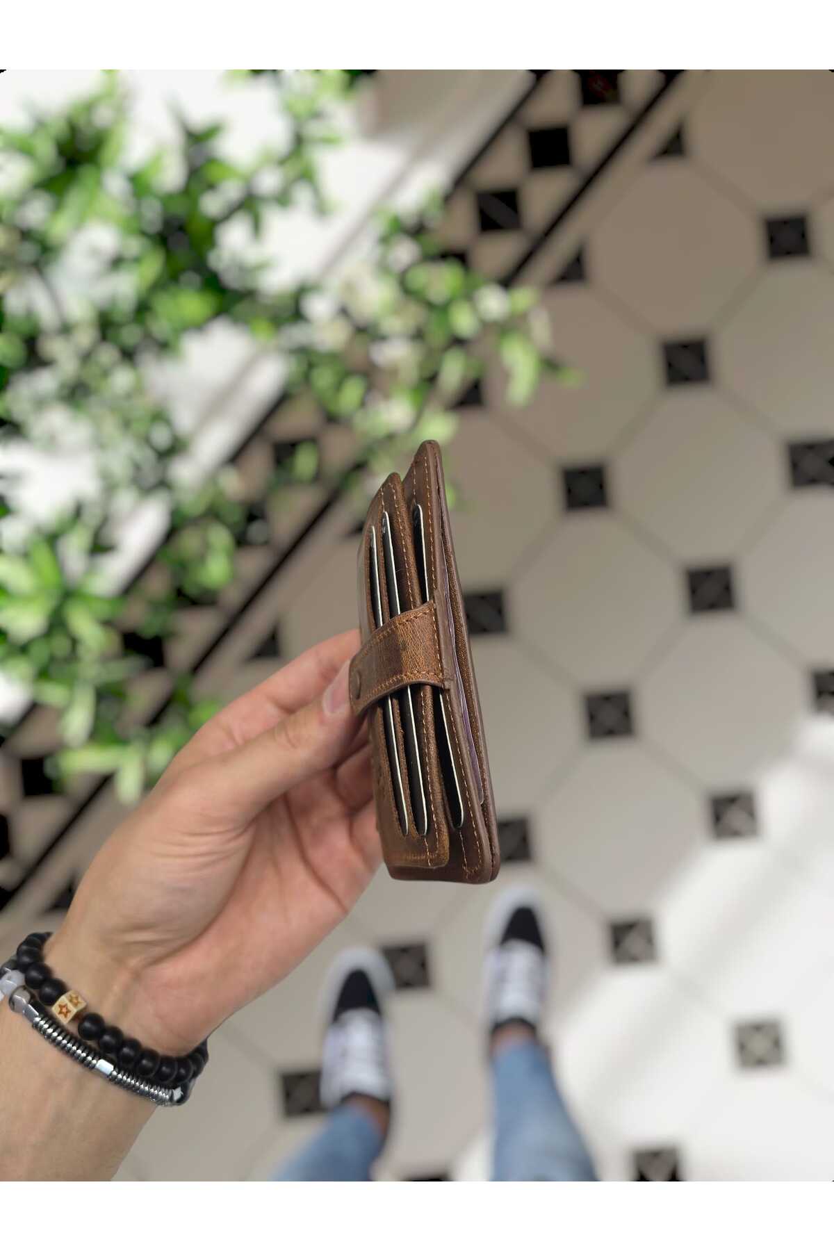 653 محفظه پول کاغذ چرم اصل، محفظه کارت شناسایی، کیف پول نگهدارنده کارت اعتباری چرم قهوه ای روشن