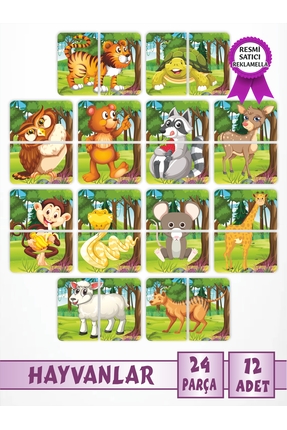 Hayvanlar Puzzle Magnet Seti 12 adet, 24 parça Dikkat Geliştiren Zeka Oyunu, Çocuk Oyalayan Oyuncak Image 0