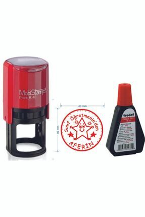 Öğretmen Kaşesi Yuvarlak Aferin Kaşesi + Trodat 7011 Mürekkep Image 0