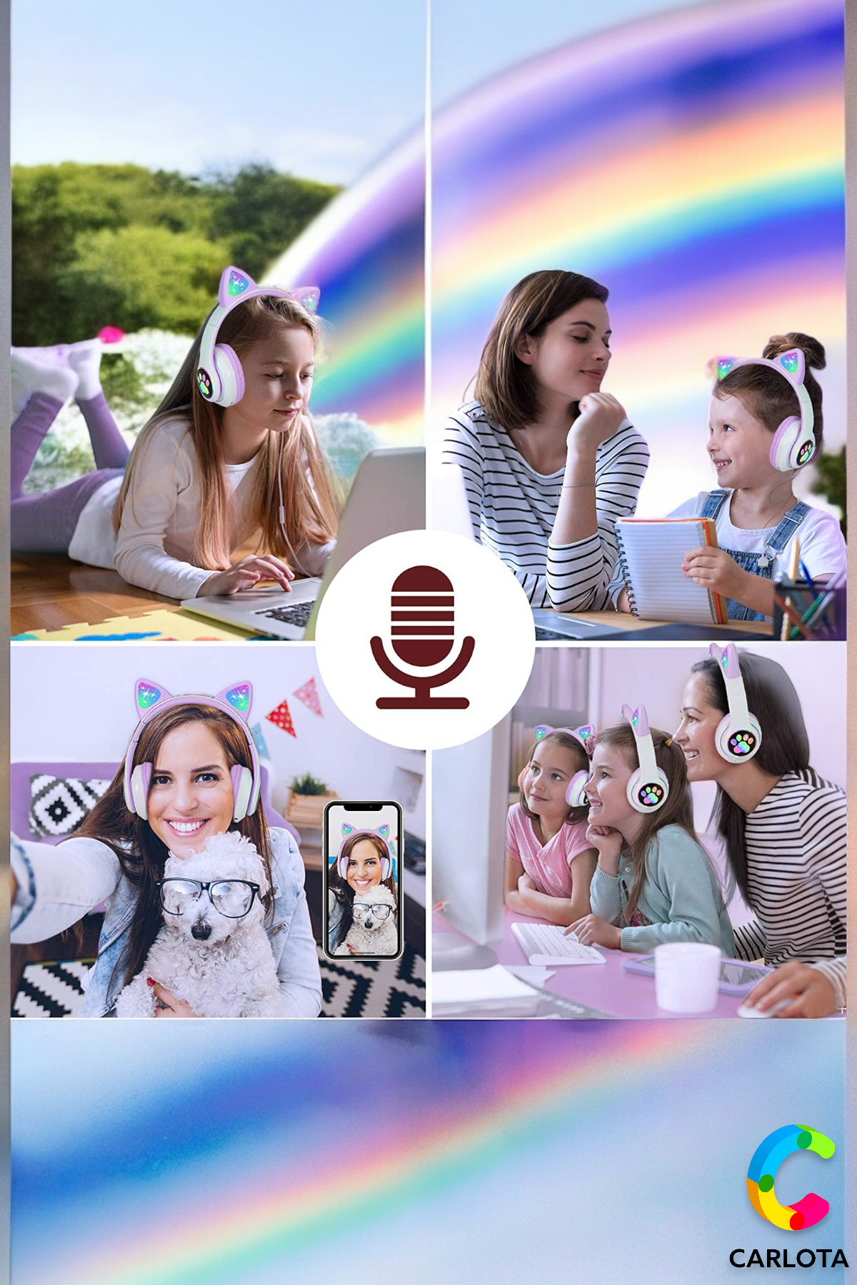 هدست بلوتوث گوش گربه ای لیلاک | چراغ LED | تاشو | بی سیم | ال ای دی پنجه رنگی