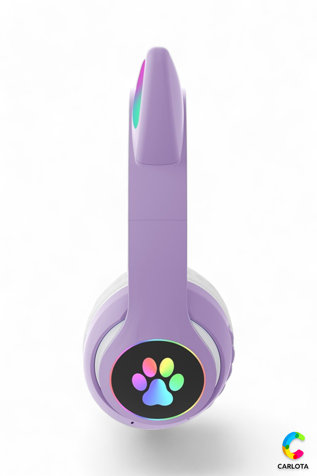 هدست بلوتوث گوش گربه ای لیلاک | چراغ LED | تاشو | بی سیم | ال ای دی پنجه رنگی