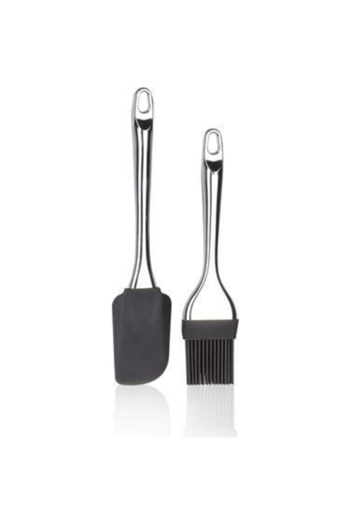 ALBETTO Silikon 2 Parça Fırça Spatula Mutfak Set Siyah 24cm