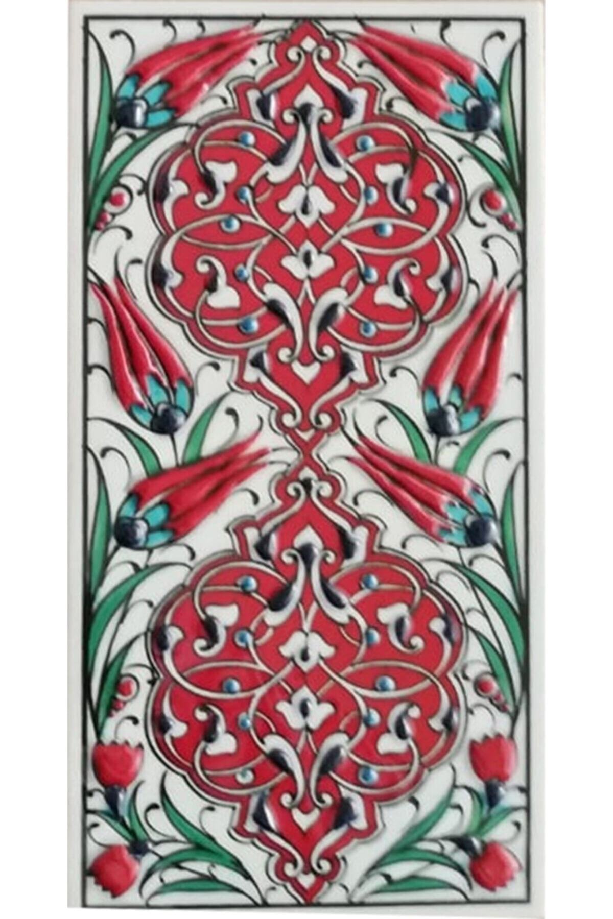 Armada Çini 10x20 cm Ed 230 Kırmızı Rumi Desenli El Dekoru Çini Karo