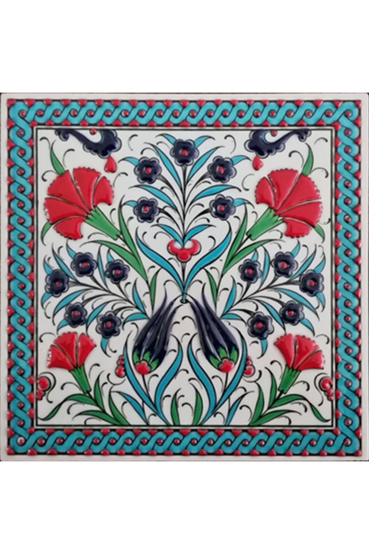 Armada Çini 20x20 Cm Ed 303 Turkuaz Çift Karanfil El Dekoru Çini Pano