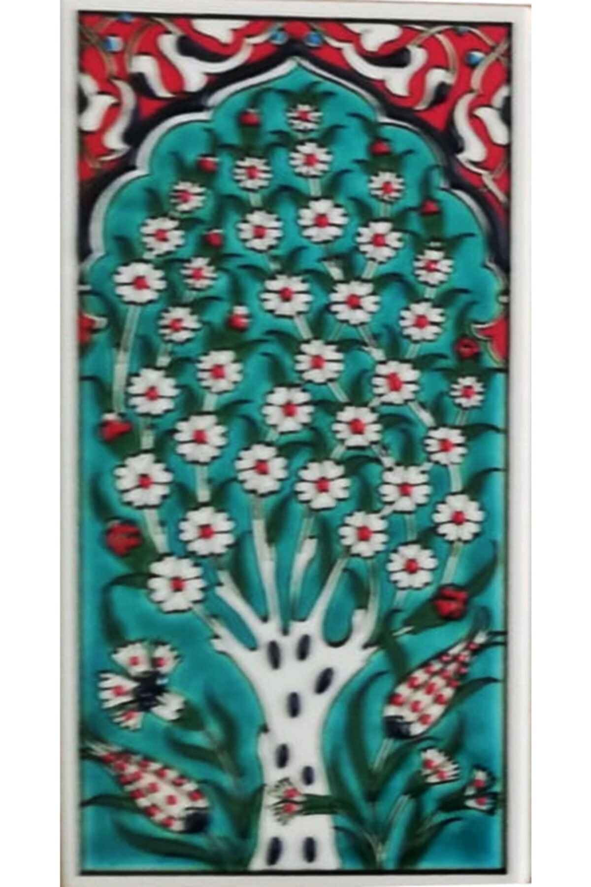Armada Çini 10x20 cm Ed 207 Yeşil Hayat Ağacı El Dekoru Çini Karo