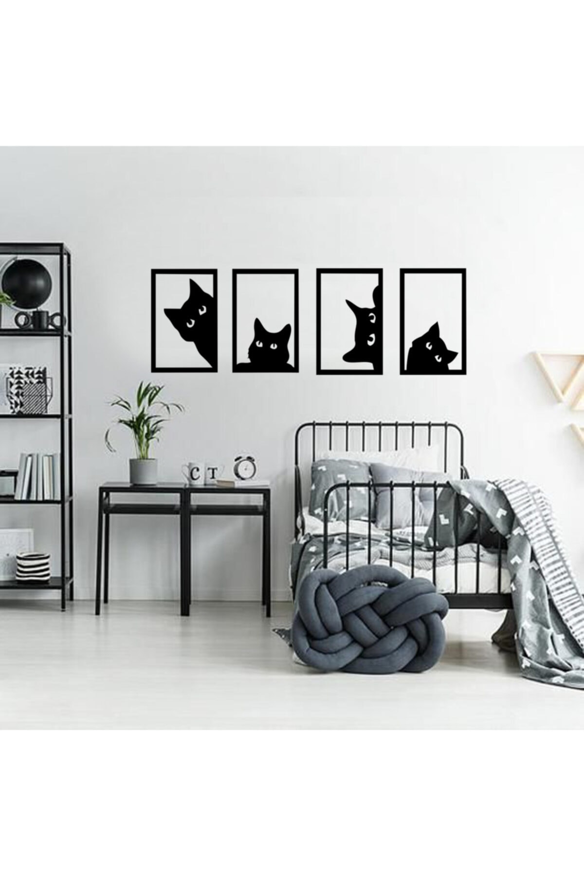GİZEM SHOP Dekoratif Kedi Tablosu Seti Lazer Kesim Siyah