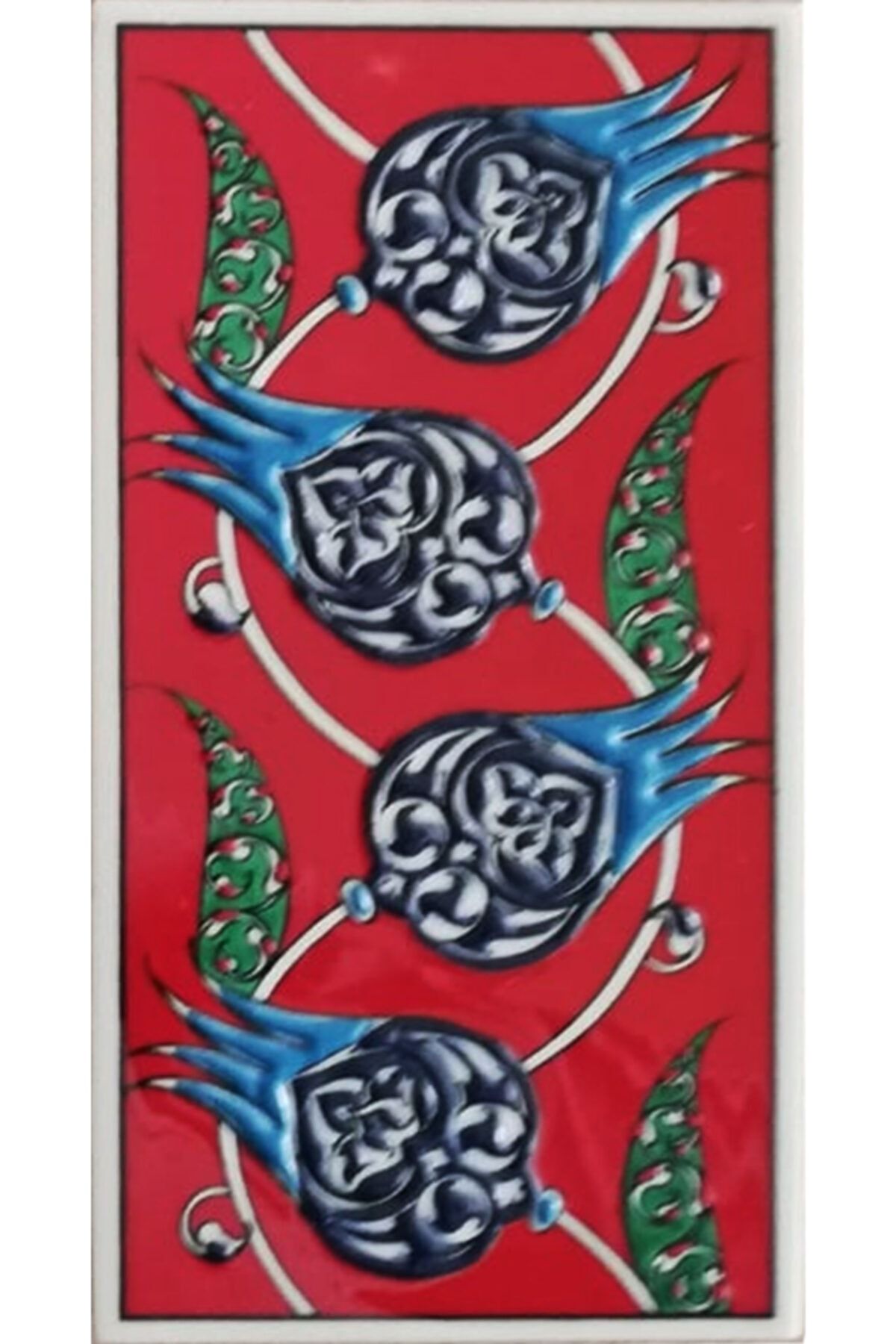 Armada Çini 10x20 Cm Ed 210 Kırmızı Nar Çiçekli El Dekoru Çini Karo