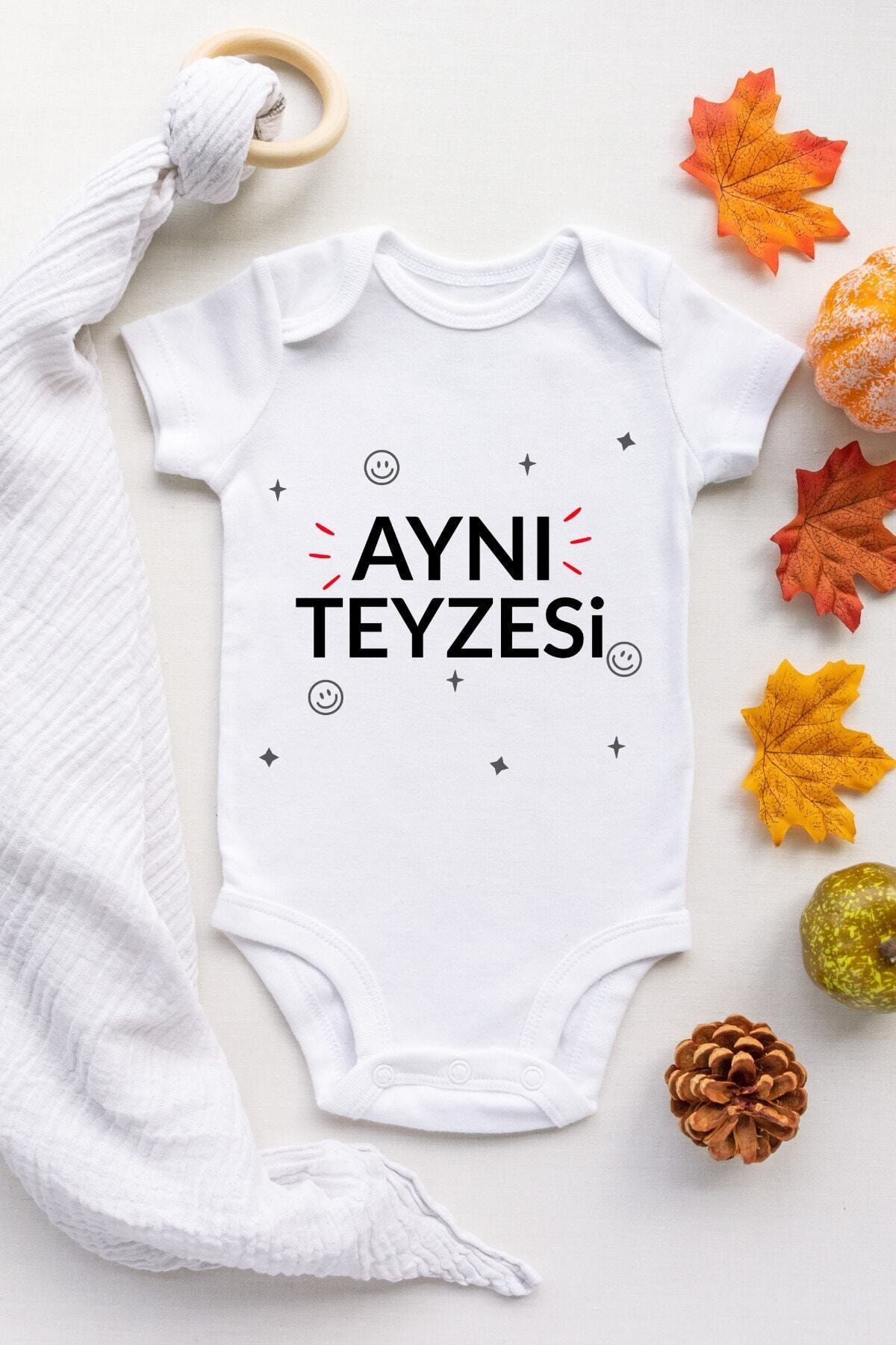 BabyLimon Unisex Bebek Beyaz Aynı Teyzesi Desenli Kısa Kol Body