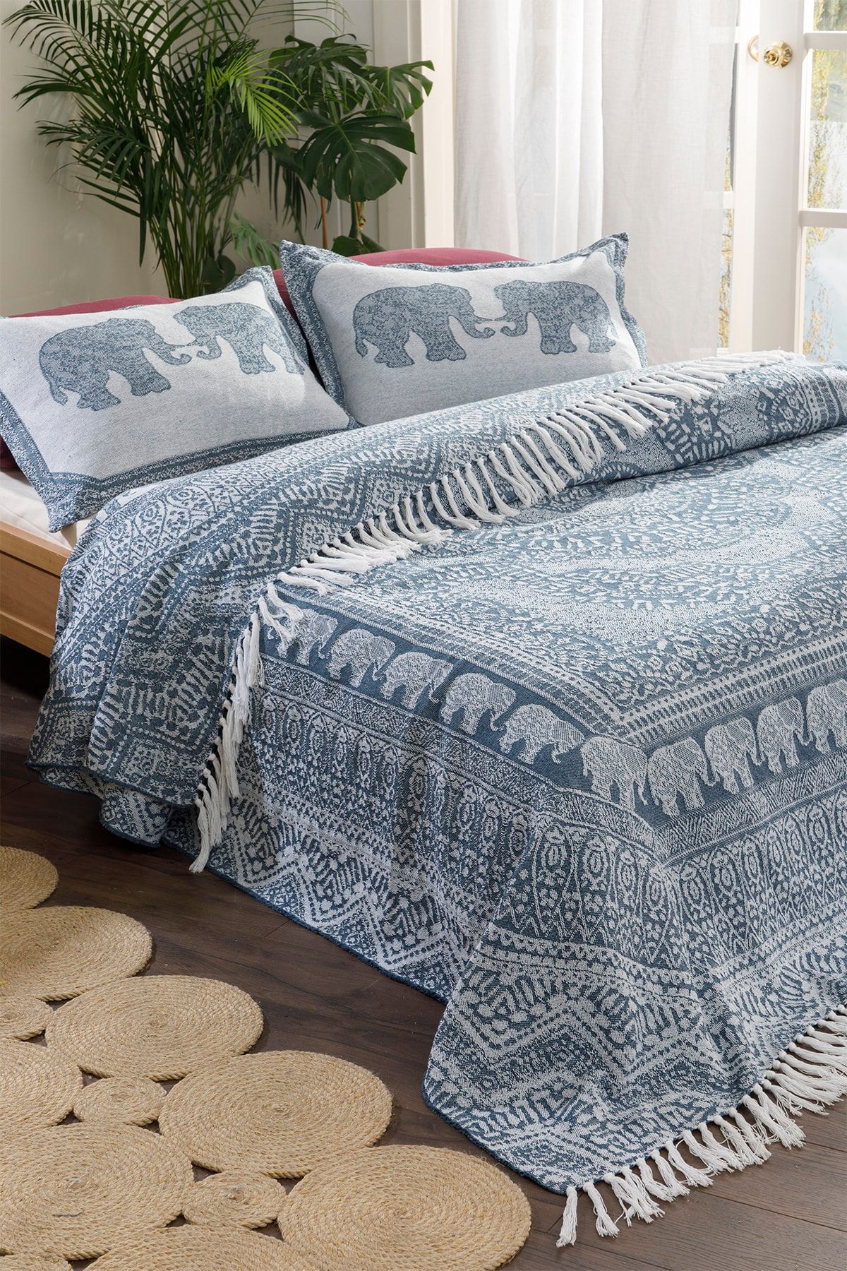 english home boho dream jakarli dokuma cift kisilik yatak ortusu takimi 240x260 cm indigo fiyati yorumlari trendyol