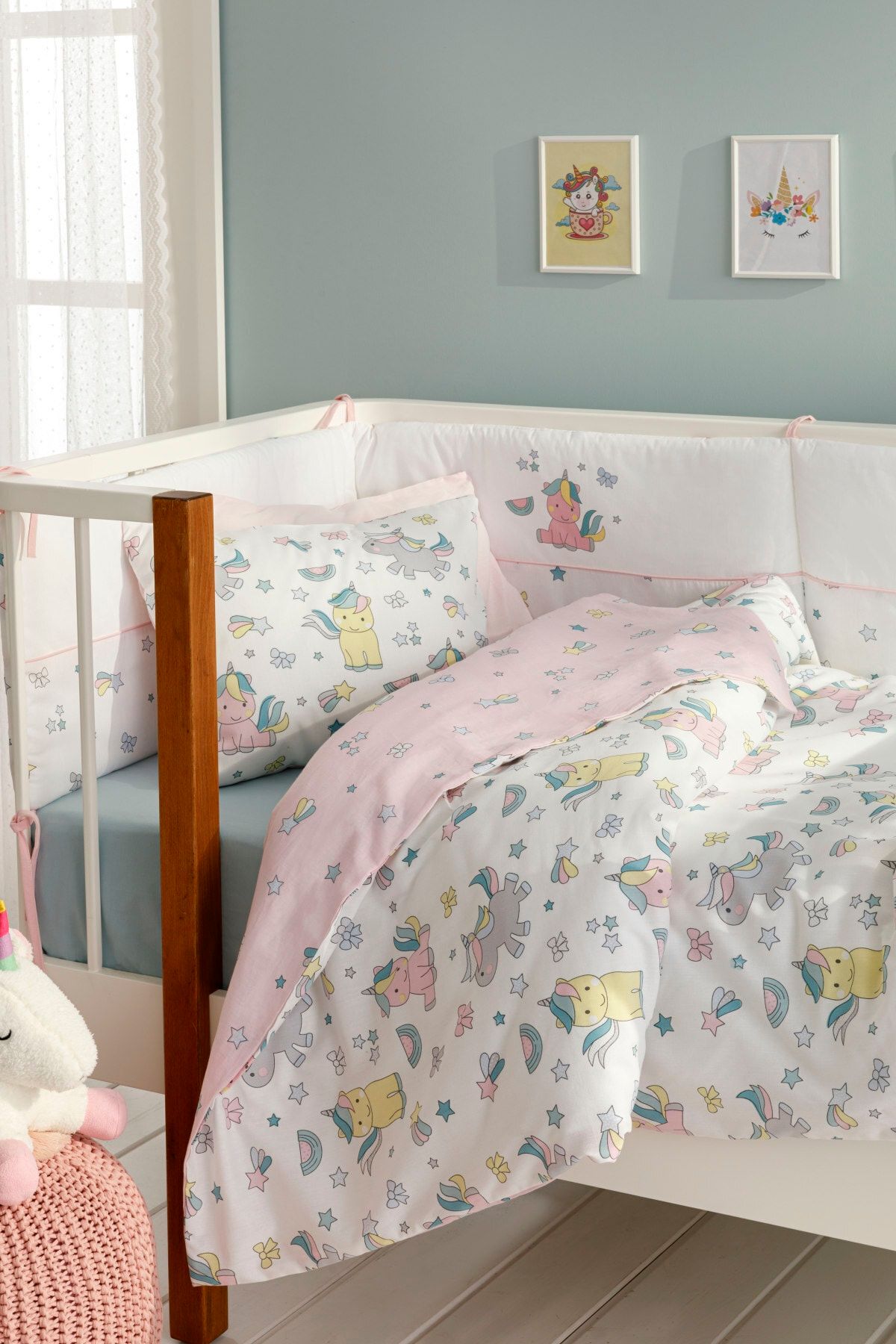 english home mini unicorn pamuklu bebe nevresim takimi 100x150 cm pembe fiyati yorumlari trendyol