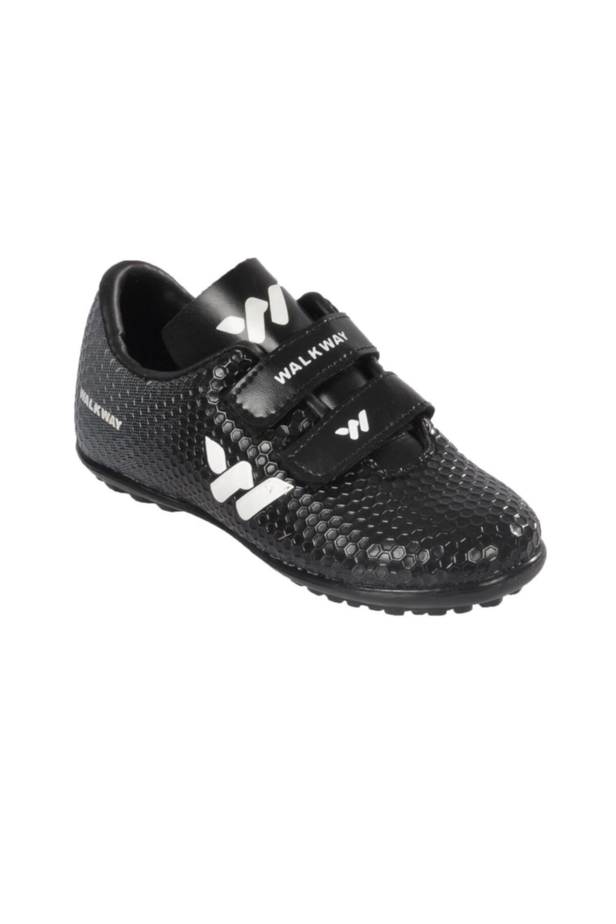WALKWAY Unisex Çocuk Siyah Beyaz Cırtlı Çocuk Halısaha Ayakkabı 023
