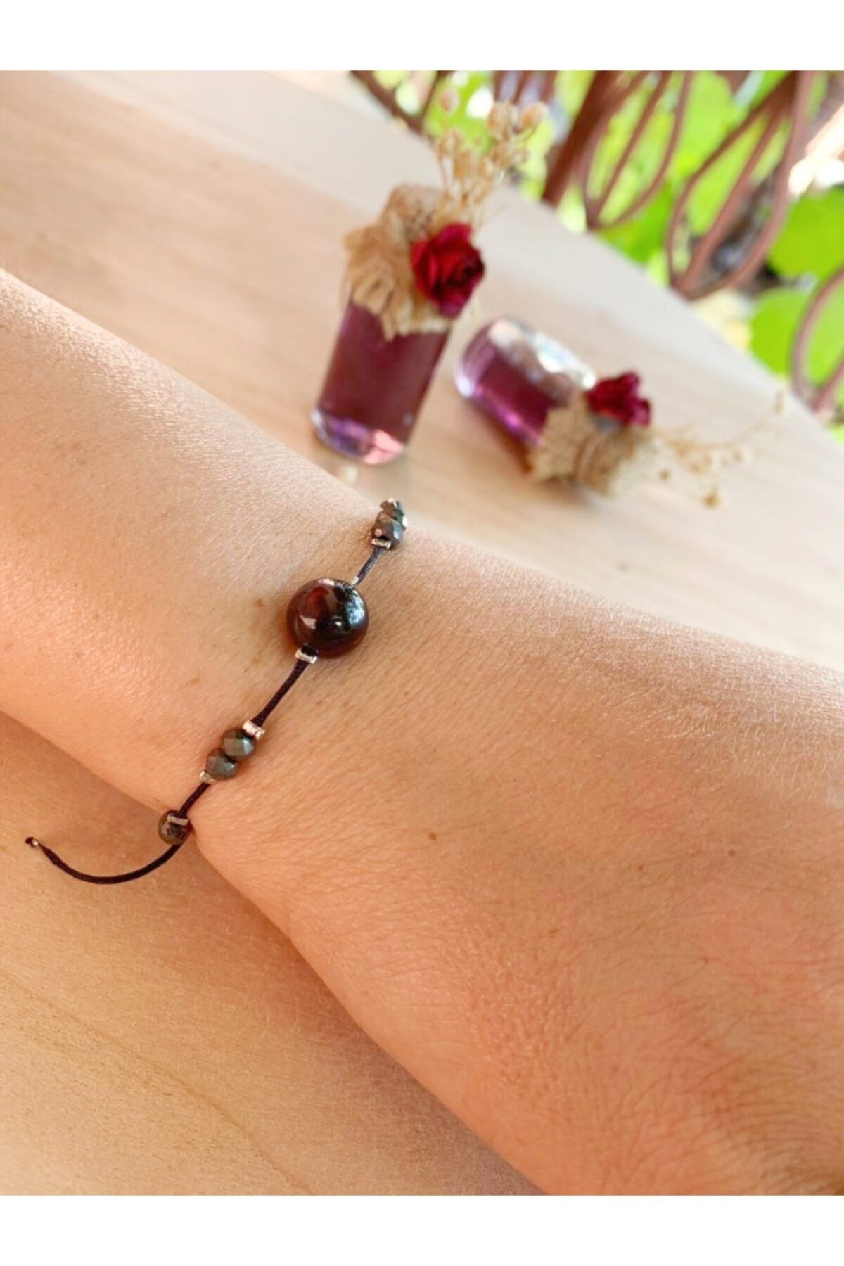 LAVİNİA Kadın Doğal Lal Garnet Taşı Makrome Bileklik